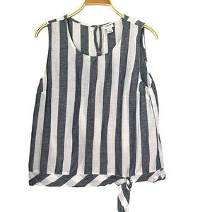 J. Crew Factory  Navy Blue White Striped Tie Hem Linen Blend Tank Top Sz 12